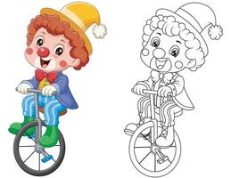 schattig clown rijden eenwieler kleur illustratie vector