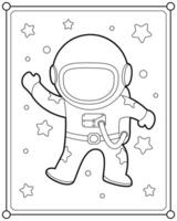 schattig astronaut in ruimte geschikt voor kinderen kleur bladzijde illustratie vector