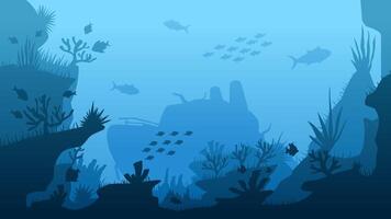 landschap illustratie van schipbreuk in de diep zee met koraal riffen vector