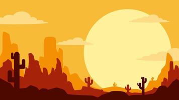 landschap illustratie van wild west woestijn met zonsondergang lucht vector