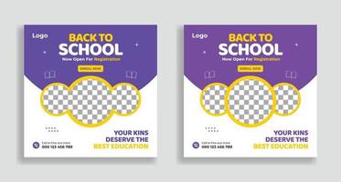 school toelating social media post sjabloonontwerp. terug naar school social media post banner ontwerpset. studenten toelating social media post bannersjabloon vector