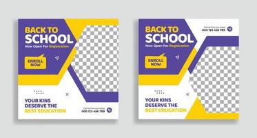 school toelating social media post sjabloonontwerp. terug naar school social media post banner ontwerpset. studenten toelating social media post bannersjabloon vector