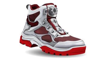 realistisch wandelen schoen wit rood leer rubber kleding stof staal haak Aan wit ontwerp voor mannen vector