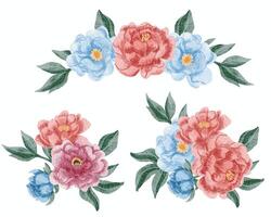 blauw, roze, en rood roos waterverf bloem arrangement vector