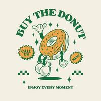 groovy tekenfilm schattig donut karakter wijnoogst stijl vector