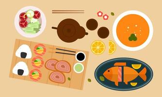 Aziatisch keuken. een veel van verschillend zeevruchten logo vector