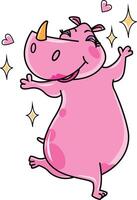 gelukkig dansen roze neushoorn tekenfilm vector