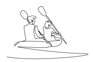 boot kajak water sport twee Dames mannen mensen samen natuur zee meer levensstijl lijn kunst vector