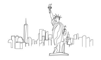 Amerika nieuw york stad standbeeld van vrijheid lijn gemakkelijk minimalistische kunst concept vector