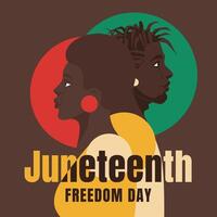 juneteenth kaart ontwerp. Afrikaanse Amerikaans Mens en vrouw in profiel met tekst. vlak illustratie vector