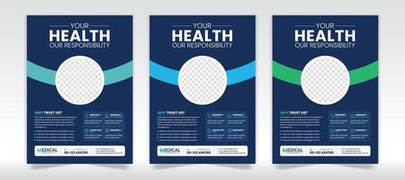 medisch gezondheidszorg folder ontwerp met a4 3 kleur folder reeks vector