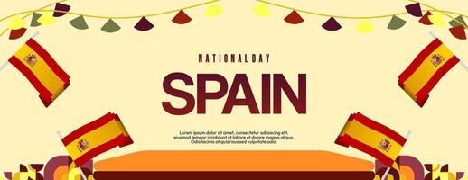 Spaans nationaal dag breed banier in kleurrijk modern meetkundig stijl. nationaal en onafhankelijkheid dag groet kaart met Spanje vlag. achtergrond vieren nationaal vakantie partij vector