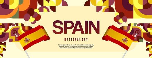 Spaans nationaal dag breed banier in kleurrijk modern meetkundig stijl. nationaal en onafhankelijkheid dag groet kaart met Spanje vlag. achtergrond vieren nationaal vakantie partij vector