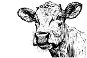 wijnoogst hand getekend koe hoofd schetsen illustratie van zuivel boerderij icoon. vector