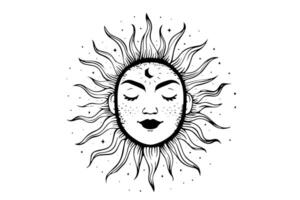 wijnoogst zon embleem mystiek hemel- ontwerp met esoterisch symboliek. illustratie. vector