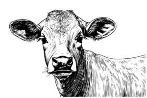 wijnoogst hand getekend koe hoofd schetsen illustratie van zuivel boerderij icoon. vector