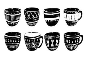 wijnoogst schetsen van koffie kop gegraveerde illustratie met grunge textuur. vector