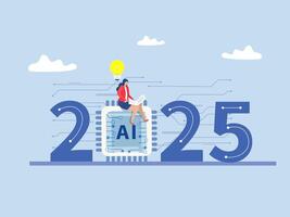 2025 zullen worden de jaar van kunstmatig intelligentie- robot werkwijze automatisering trends, ai innovatie technologieën vector