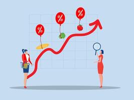 goederen inflatie, zakenman analyse met stijgende lijn voedsel prijs crisis,prijzen van grondstoffen en klant goederen roos ten gevolge naar stijgende lijn inflatie concept. illustratie vector