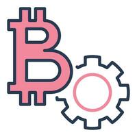 bitcoin en tand wiel crypto valuta instellingen gekleurde icoon of symbool vector