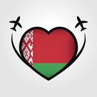 Wit-Rusland reizen hart vlag met vliegtuig pictogrammen vector