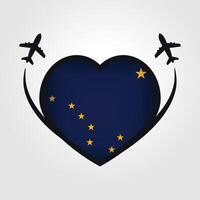 Alaska reizen hart vlag met vliegtuig pictogrammen vector