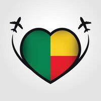 Benin reizen hart vlag met vliegtuig pictogrammen vector