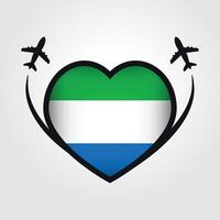 Sierra Leone reizen hart vlag met vliegtuig pictogrammen vector