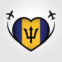 Barbados reizen hart vlag met vliegtuig pictogrammen vector