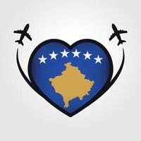 Kosovo reizen hart vlag met vliegtuig pictogrammen vector