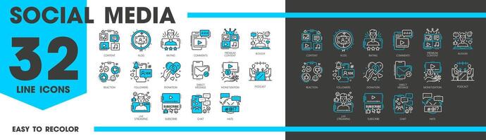 bloggen lijn pictogrammen, sociaal media, inhoud vector