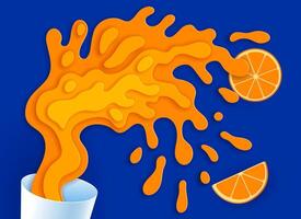 papier besnoeiing oranje sap plons, 3d spatten vector