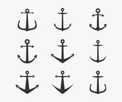 reeks van verschillend vormen anker pictogrammen. anker teken symbool. schip anker icoon verzameling. vector