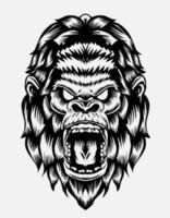 illustratie vector gorilla hoofd zwart-wit kleur