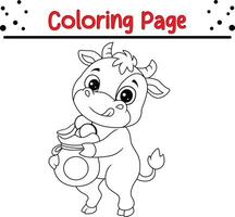 schattig koe met zak kleur boek bladzijde voor volwassenen en kinderen vector