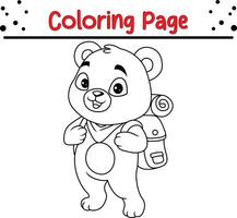 schattig beer wandelen met rugzak kleur boek bladzijde voor volwassenen en kinderen vector
