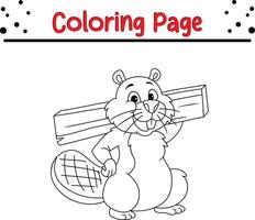 schattig bever met hout kleur boek bladzijde voor volwassenen en kinderen vector