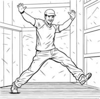 heup hop danser in actie. zwart en wit illustratie. vector