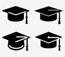diploma uitreiking pet icoon set. Universiteit of college diploma uitreiking hoed pictogrammen. leerling diploma uitreiking pet diploma illustratie vector