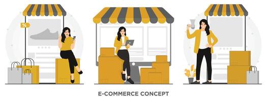 vlak ecommerce online winkel web bladzijde concept illustratie categorie bedrijf vector