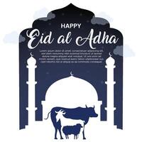 eid adha mubarak groet kaart. illustratie voor de viering van eid mubarak met vlak ontwerp illustratie vector