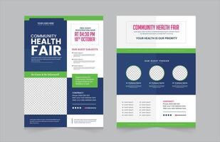 gemeenschap Gezondheid eerlijk dubbelzijdig folder ontwerp. perfect voor ieder poster, web banier of sociaal media na. eps illustratie vector