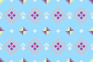 pixel patroon etnisch oosters traditioneel ontwerp kleding stof patroon textiel Afrikaanse Indonesisch Indisch naadloos aztec stijl abstract illustratie vector