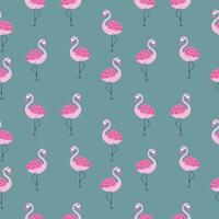 hand getekend naadloos tropisch patroon met flamingo Aan blauw achtergrond vector