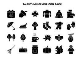 24 herfst element glyph icoon reeks - herfst seizoen icoon pak illustratie vector