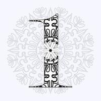 nummer 1 met mandala. decoratief ornament in etnische oosterse stijl. kleurboekpagina vector