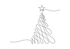 Kerstmis boom doorlopend een lijn tekening pro illustratie vector