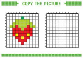 kopiëren de afbeelding, compleet de rooster afbeelding. leerzaam werkbladen tekening met vierkanten, kleur cel gebieden. kinderen peuter- activiteiten. tekenfilm, pixel kunst. rood aardbei illustratie. vector