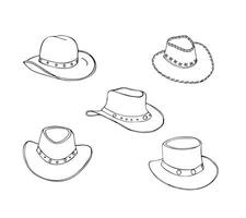 verschillend mannetje hoeden. mode en wijnoogst Mens hoed verzameling afbeelding. cowboy hoed set. hand getekend wild west hoofddeksels. vector