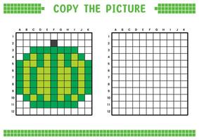 kopiëren de afbeelding, compleet de rooster afbeelding. leerzaam werkbladen tekening met vierkanten, kleur cel gebieden. kinderen peuter- activiteiten. tekenfilm , pixel kunst. watermeloen fruit illustratie. vector